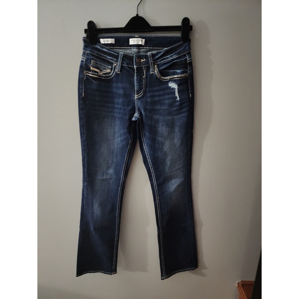 Vigoss Slim Boot Jeans Dark Wash Distressed Embroidered Pocket Size 4
